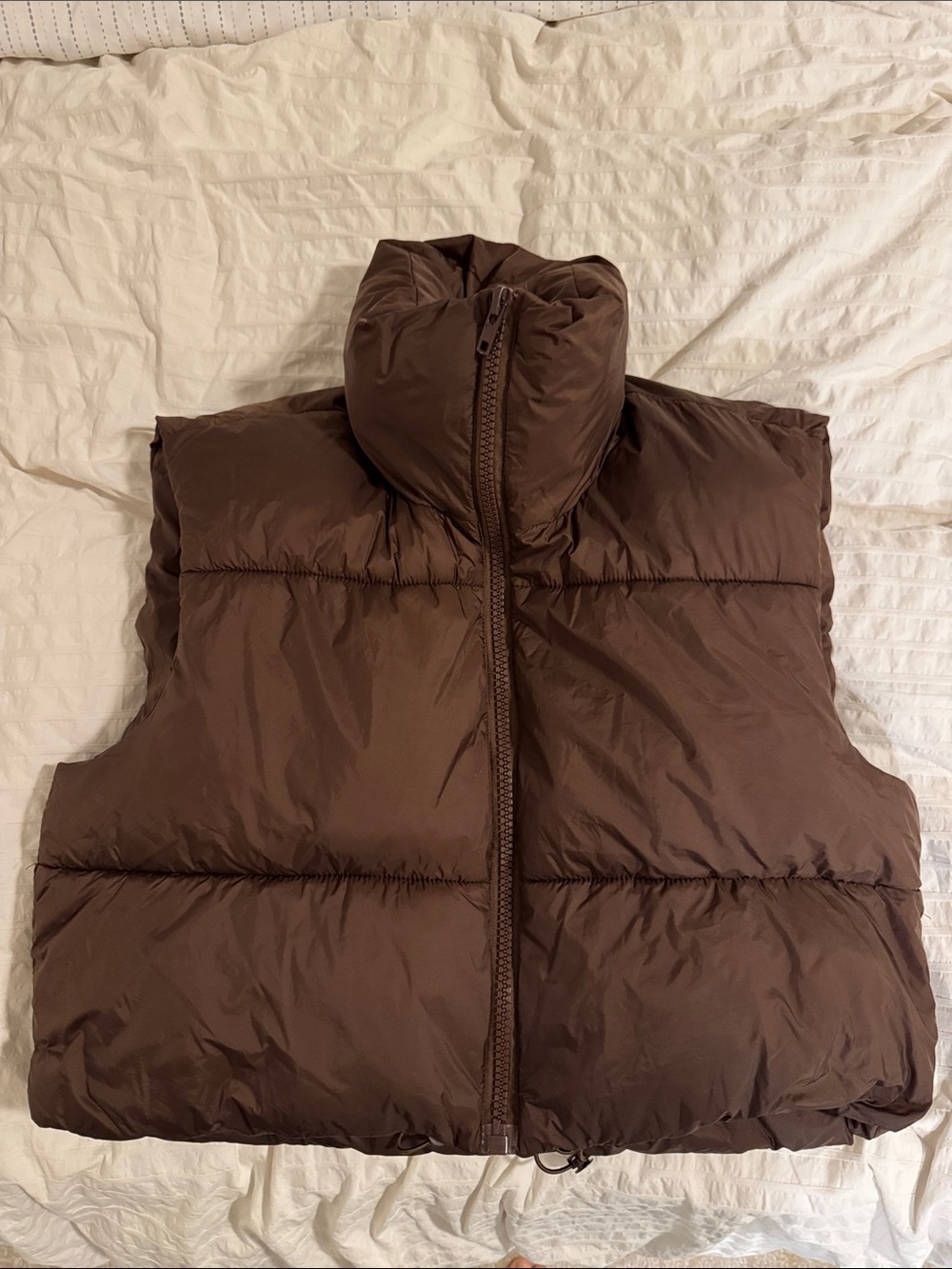 Brown Puffer Vest - High Collar Zipper